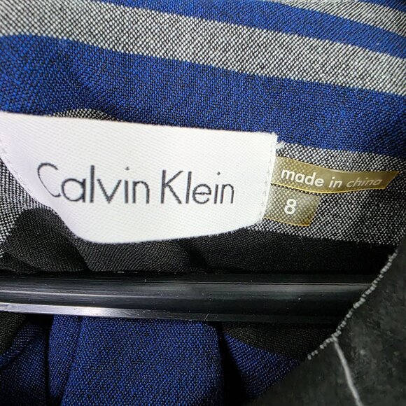 Womens Calvin Klein Blue & Black Striped Sleeveless Sheath Dress Polyester 8 - Picture 3 of 9